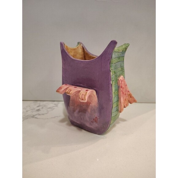 Studio Art Pottery Clay Hoot Owl Signed Figurine Handmade W/ Flippy Tail  Unique - Picture 4 of 11